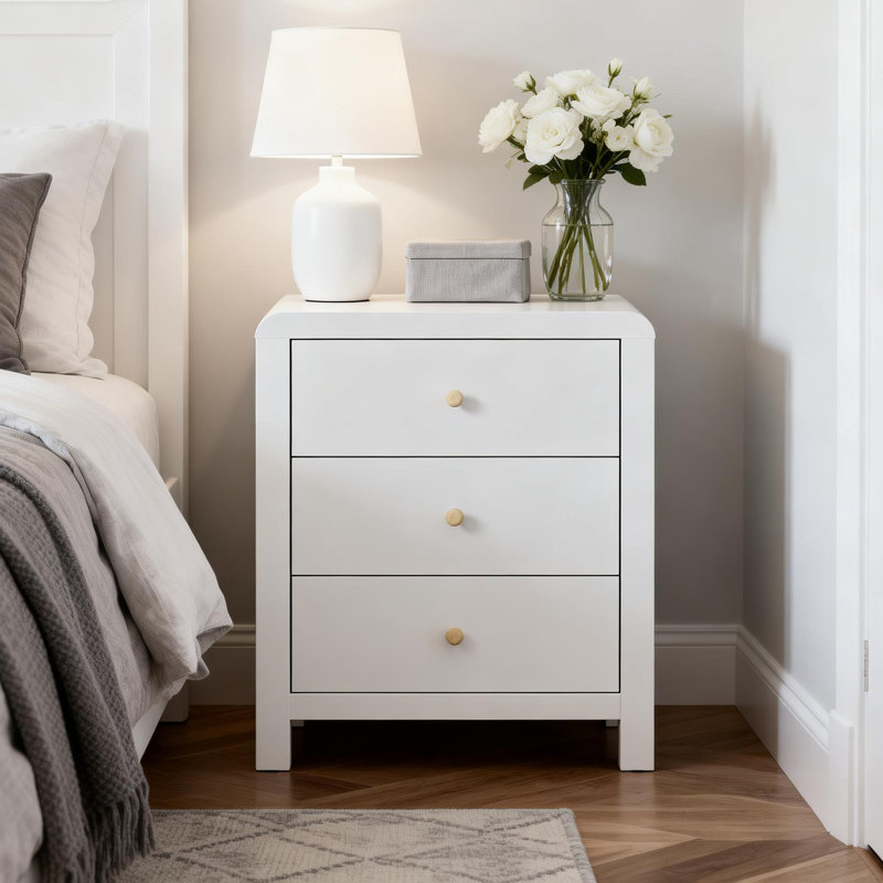 Table de chevet 3 tiroirs pour chambre à coucher, Blanc