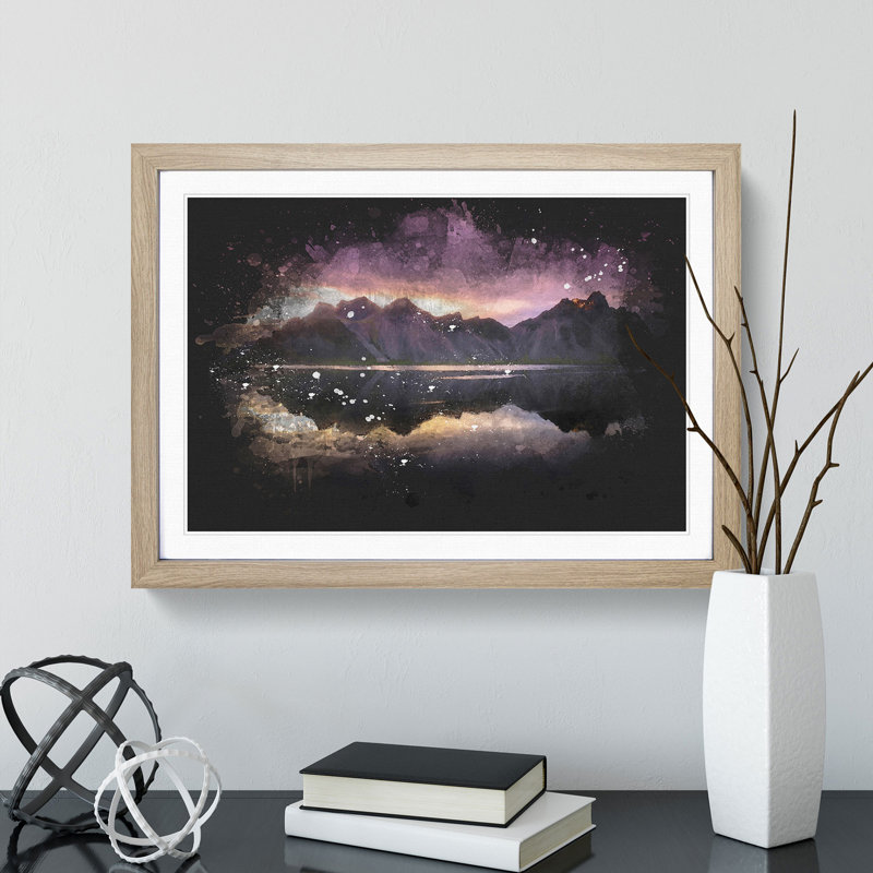 Black Sand Beach Iceland - Picture Frame Painting Print, 45cm H x 63cm W x 2cm D, Oak Framed