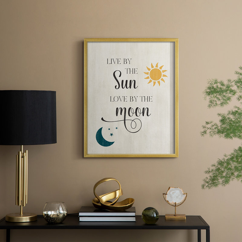 Soleil et lune, reproduction encadrée - bois massif, H 11 po x l 9 po, Doré
