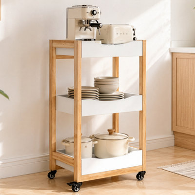 Vestra 3-Tier Wood Rolling Cart with Wheels