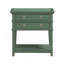 Table de chevet à 2 tiroirs avec tablette ouverte, finition vert rétro et poignées en anneau brossé doré pour un rangement élégant au chevet-1035374431