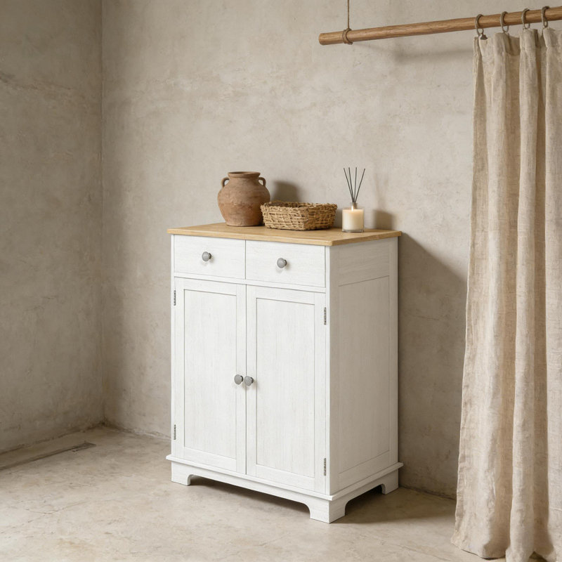 Armoire de salon, armoire de rangement durable, armoire de plancher de vestibule, buffet, Naturel / Blanc