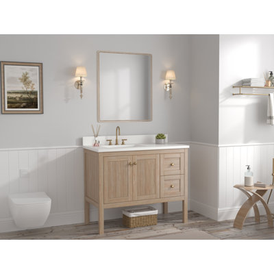 42 Inch Modern Light Oak Sera Single Sink Bathroom Vanity With White Quartz Top