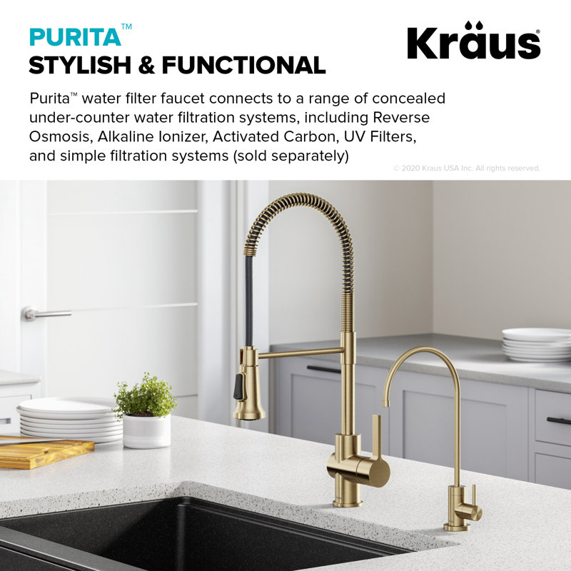 Purita 100% Lead-Free Kitchen Water Filter Faucet, Antique Champagne Bronze