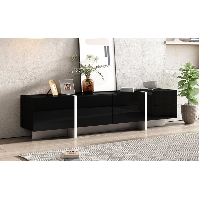 Modern Tv Rack For 80" Televisions:  Black, High Gloss , Spacious Storage Area Ample Capacity, Black