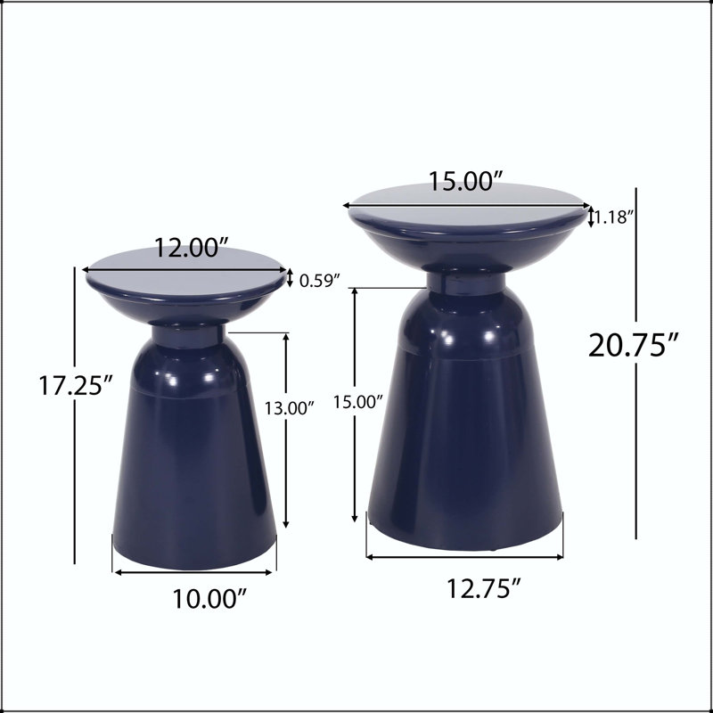 Ensemble de 2 tables d'appoint d'extérieur en fer Serenita avec piédestal évasé - bleu marine, Navy Blue
