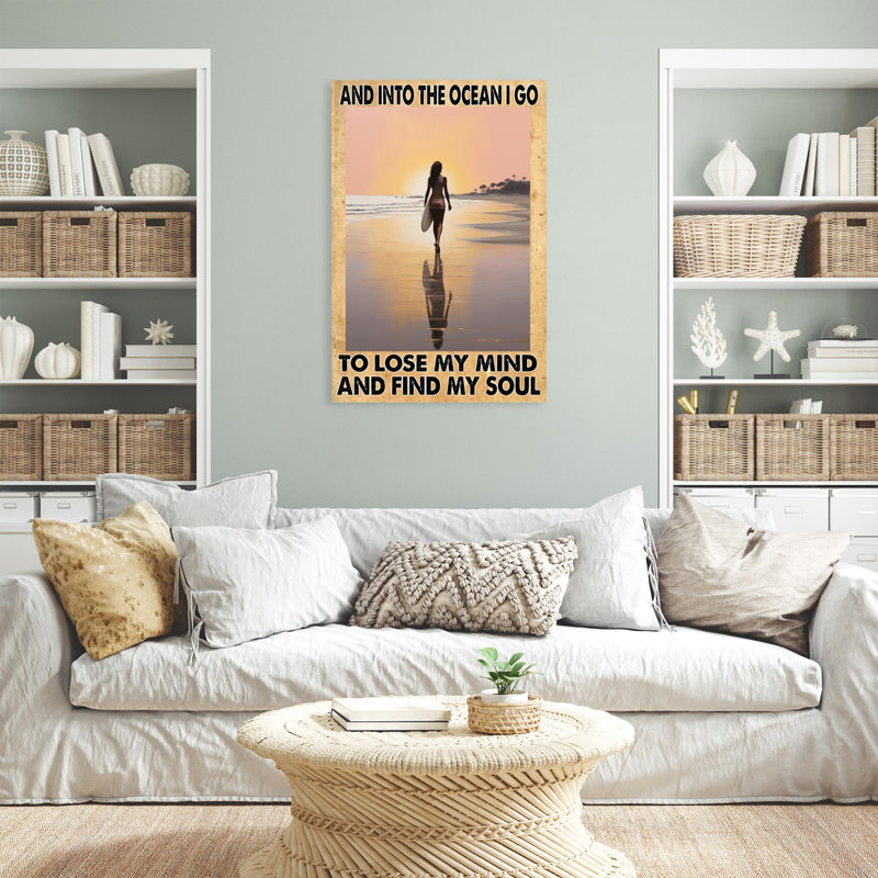 " Surfing And Into The Ocean I Go - 1 Piece Rectangle Graphic Art Print On Wrapped Canvas ", 36" H x 24" W x 1.25" D