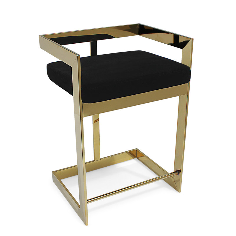 Adalinna Upholstered Counter Stool with Metal Frame, Gold, Green, Extra Tall (36" Seat Height)