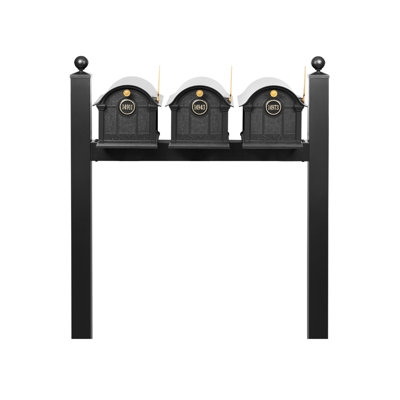 Balmoral Triple Mount Mailbox /w/ Ball Finials & Personalized Door Medallion (3 Mailboxes, Tri-Mount Rack, 3 Medallions)