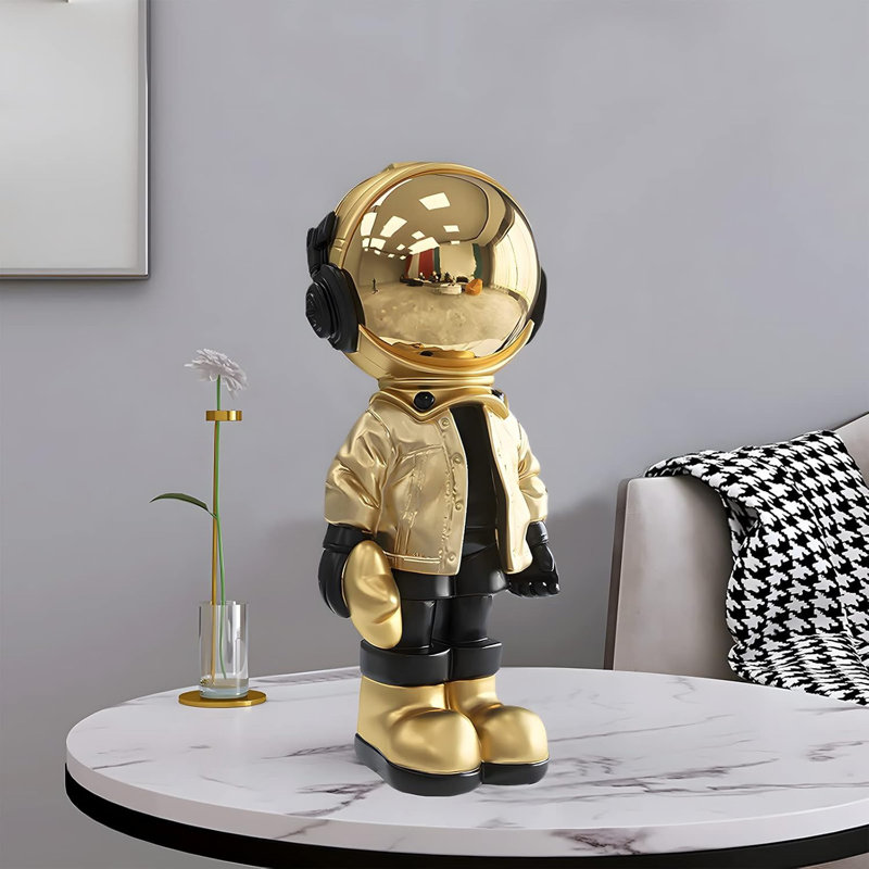 Medium Astronaut Statue Gold Spaceman Sculpture