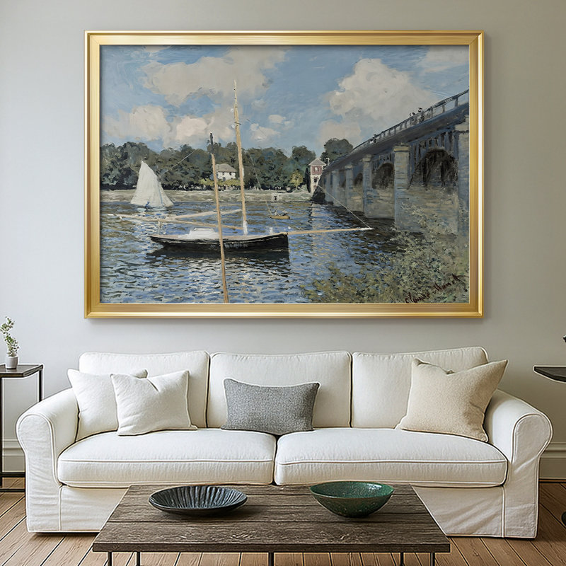 Le pont de la route à Argenteuil-Claude Monet - Toile tendue avec châssis, 1874, 30 x 5 x 42,5, Toile avec cadre, Doré
