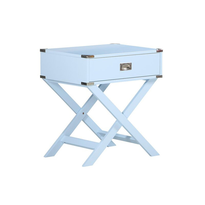 Asger Solid Wood Tray Top End Table Set with Storage and Built-In Outlets, Blue