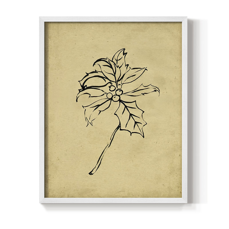 Holly Branch II, reproduction encadrée - bois massif, H 11 po x l 9 po, Blanc