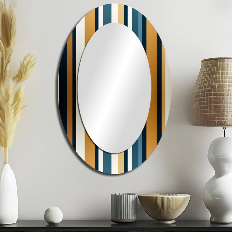 Élégant motif rayé doré et blanc - miroir décoratif rayé, grand miroir mural doré, impression d'art en métal, Ovale