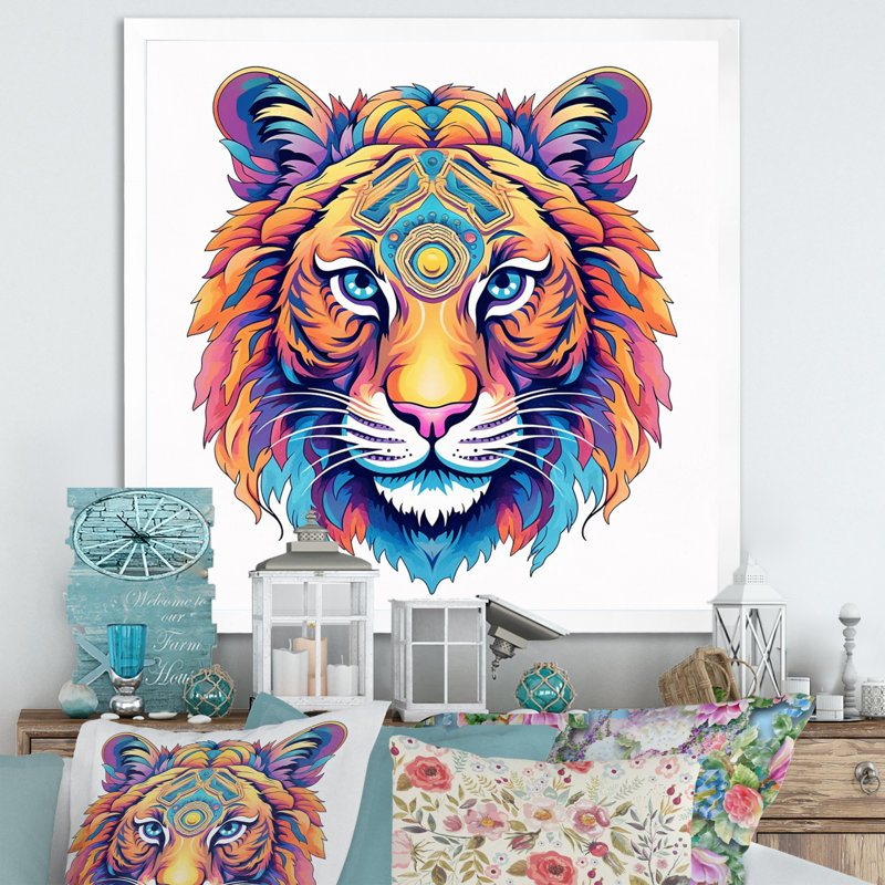 Tête de tigre vibrante - imprimé, H 24 po x l 24 po x P 1 po, Cadre simple blanc