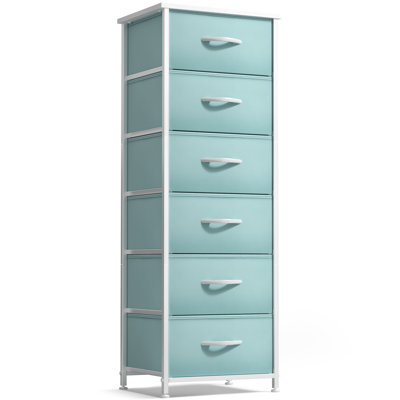 Sorbus 6 Drawers Tall Dresser with Steel Frame, Wood Top & Easy Pull Foldable Fabric Bins, Aqua