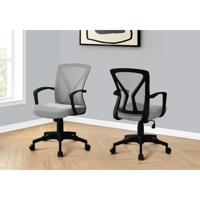 Chaise de bureau à hauteur réglable, dossier en filet gris et base en métal noir, pour un confort accru, chaise contemporaine, système de verrouillage de hauteur,