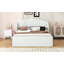 Grand lit plateforme tapissier avec 4 tiroirs et 2 ports USB, beige