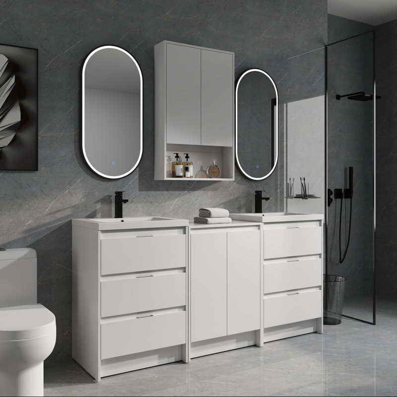 Ensemble de meuble-lavabo double 72 po avec armoire murale 72 po