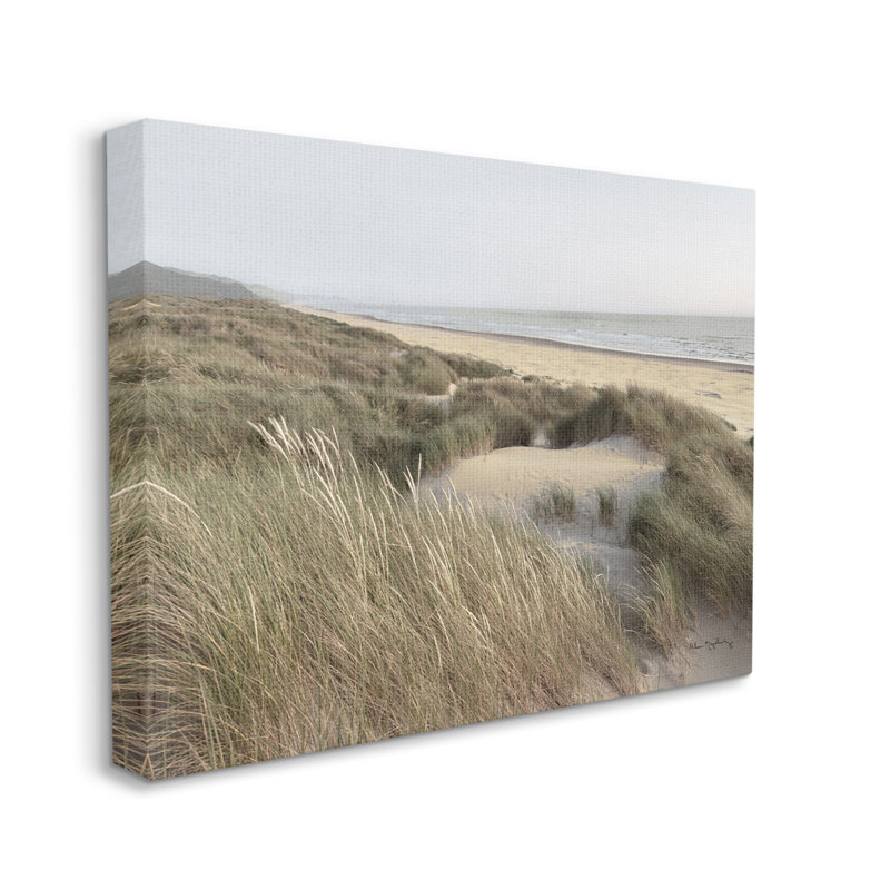 Muted Beach Coast Tall Grassy Dunes Distant Mountains by Alan Majchrowicz - Photograph, 16" H x 20" W x 1.5" D