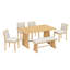 Ensemble de table de salle à manger rustique treillis Trexm 6 pièces au design brossé, table de salle à manger rectangulaire avec pieds trapézoïdaux, 4 chaises rembourrées en lin et 1 banc rembourré pour la salle à manger et la cuisine-133403881-133403885-133403882
