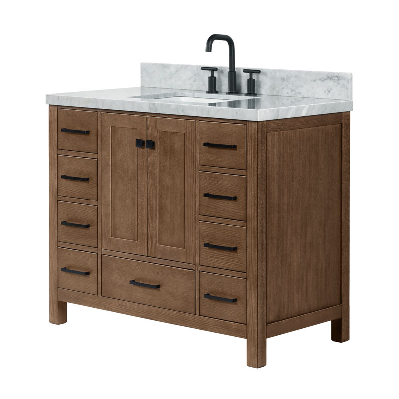 Ensemble de meuble-lavabo simple 43 po Grevera, Forme rectangulaire, Chêne brun / noir mat