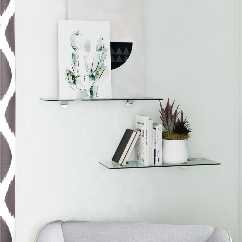 Haag 2 Piece Glass Floating Shelf, Clear