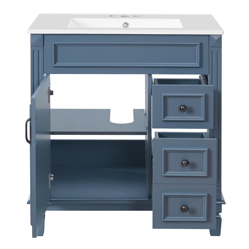 Meuble-lavabo 30 po avec lavabo en céramique, Bleu