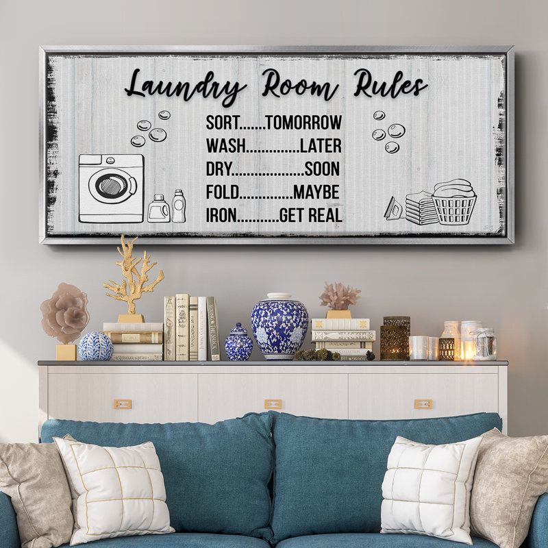 Laundry Room Rules - Toile encadrée, H 20 po x l 50 po