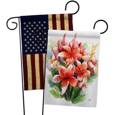 Drapeau de jardin chaud en polyester 18 po x 13 po Plumeria Bouquet