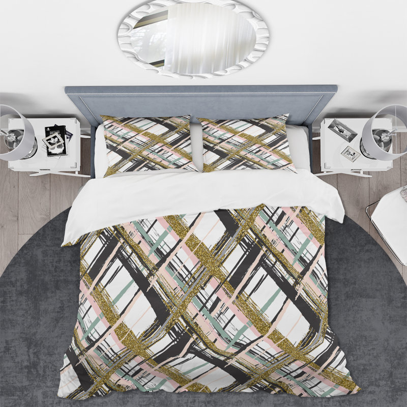 Ensemble de housse de couette en microfibre rose clair / gris Phinnaeus, Housse de couette simple + 1 taie décorative stan