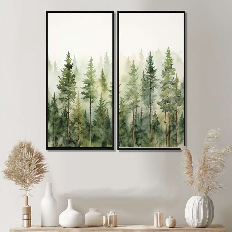 «Pin Trees Minimalisme Dream», art mural sur toile grand arbres, 20" H x 24" W, Impression encadrée flottante, Black