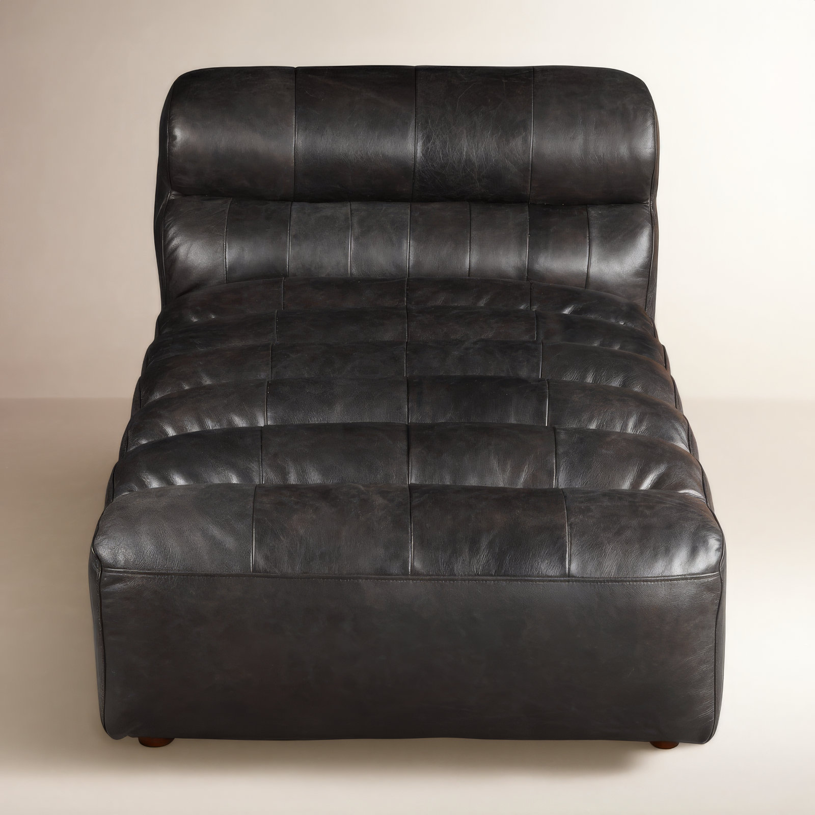 Anya Upholstered Chaise Lounge, Black Genuine Leather