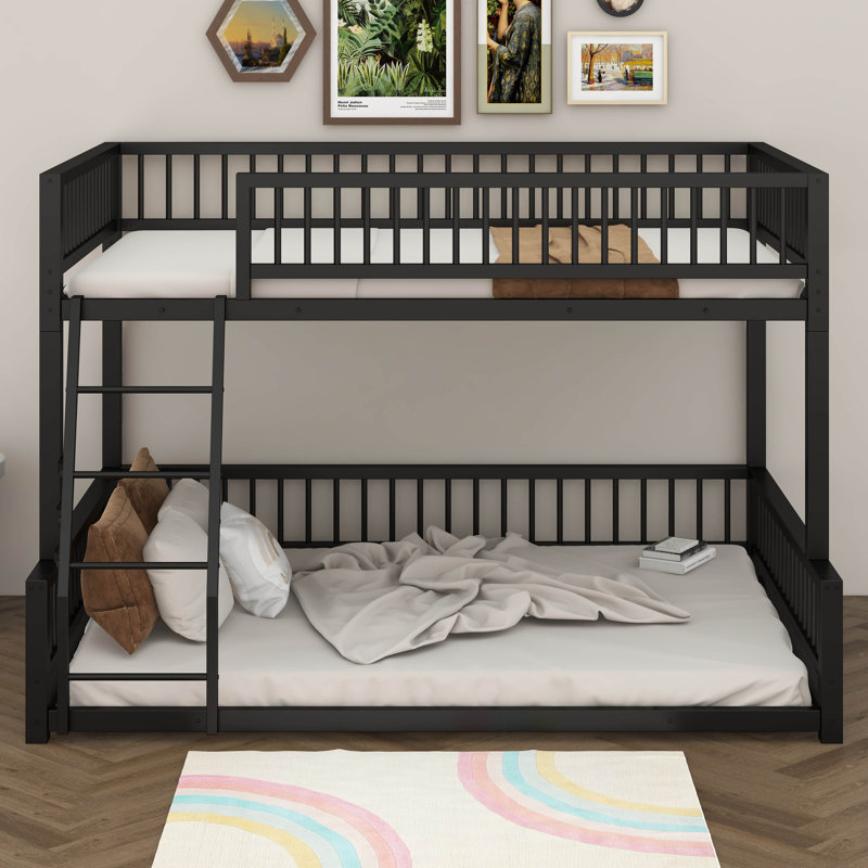 Full XL Over Queen Bunk Bed For Adults, Bunk Beds Frame With Ladder And Safety Guardrails, Can Be Converted Into Two Beds