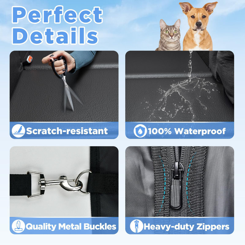 Black PU Leather Waterproof Dog Car Seat Extender with Hard Bottom