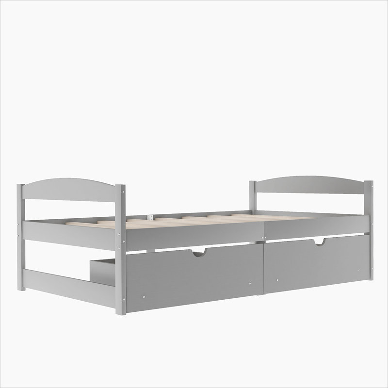Lit plateforme simple avec deux tiroirs, Gris