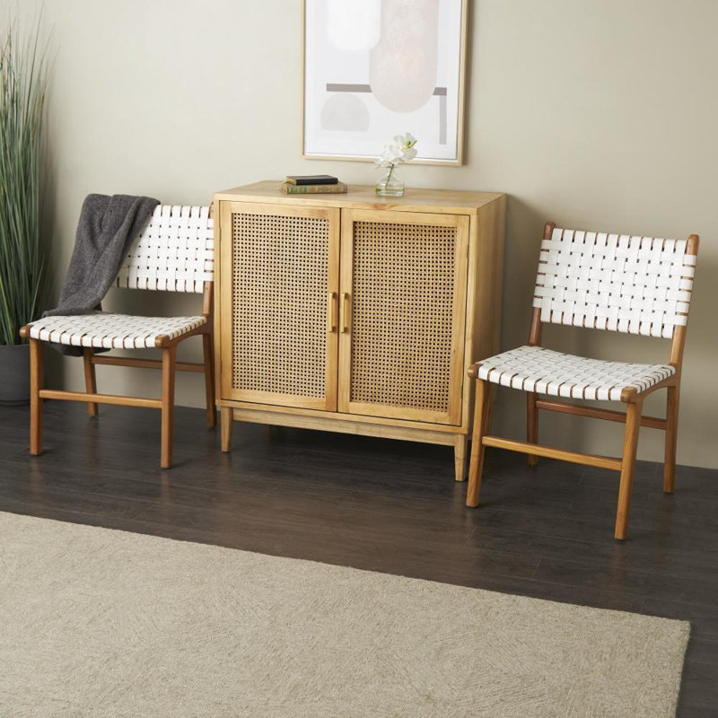 Markus Woven Genuine Leather Side Chair, White/Brown