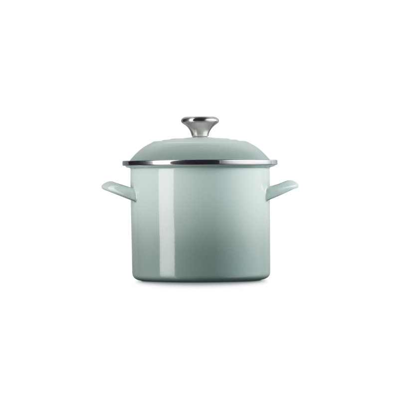 Le Creuset Enamel-On-Steel Stockpot With SS Knob, 10 Qt., White, Sage, 6 quarts