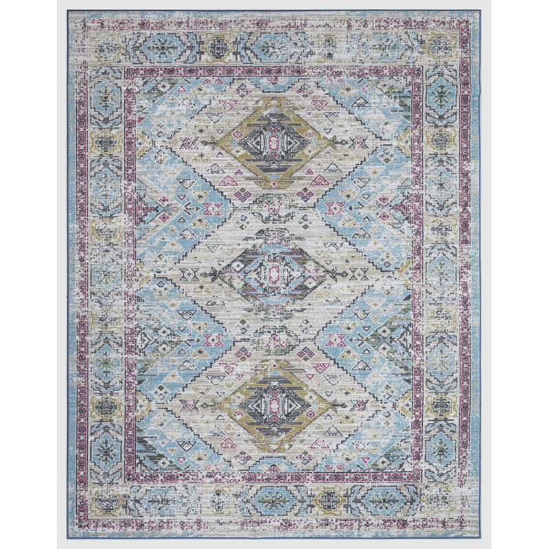 Tapis bleu lavable et antidérapant Lyanne, Rectangle 6 pi 7 po x 9 pi