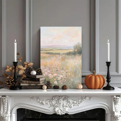 1 pièce encadrée Kingery peinture Wildflower Meadow, tons de rose doux, impression de style impressionniste, affiche murale rétro Home Decor, cadeau parfait pour une œuvre d'art moderne pour le salon de la chambre à coucher