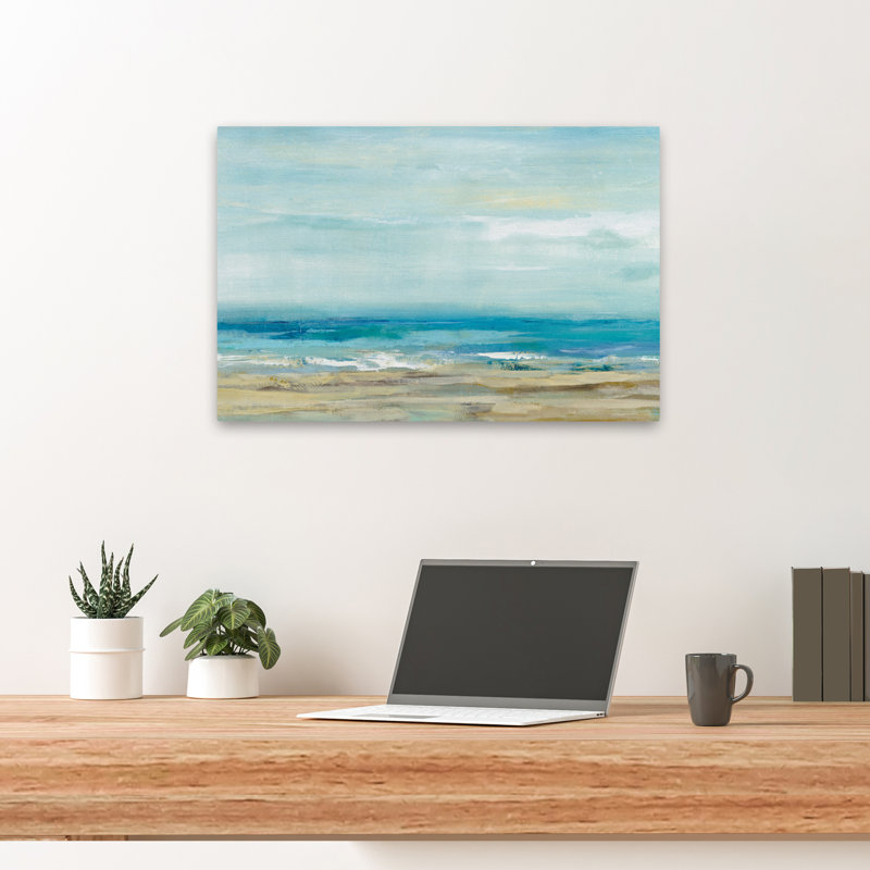Sea Coast Coastal; Contemporain bleu contemporain blanc plage brun, H 24 po x l 16 po