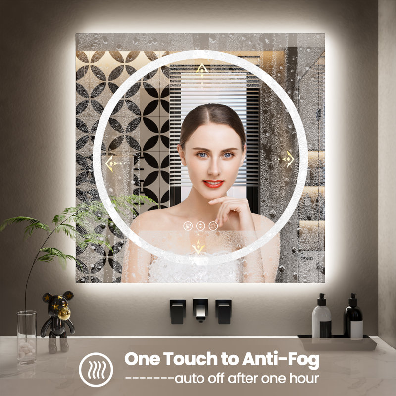 LED Bathroom Mirror with Frontlit and Backlit, 40" x 32"