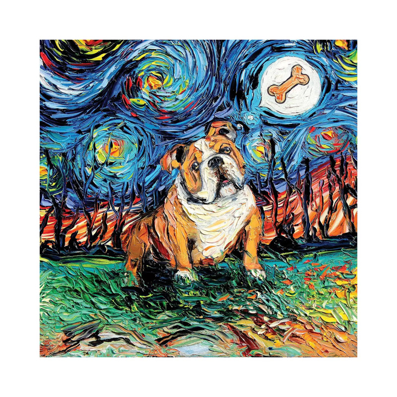 Starry Bulldog 1 Piece Wrapped Canvas Painting, 66.04 cm H x 66.04 cm W x 3.175 cm D