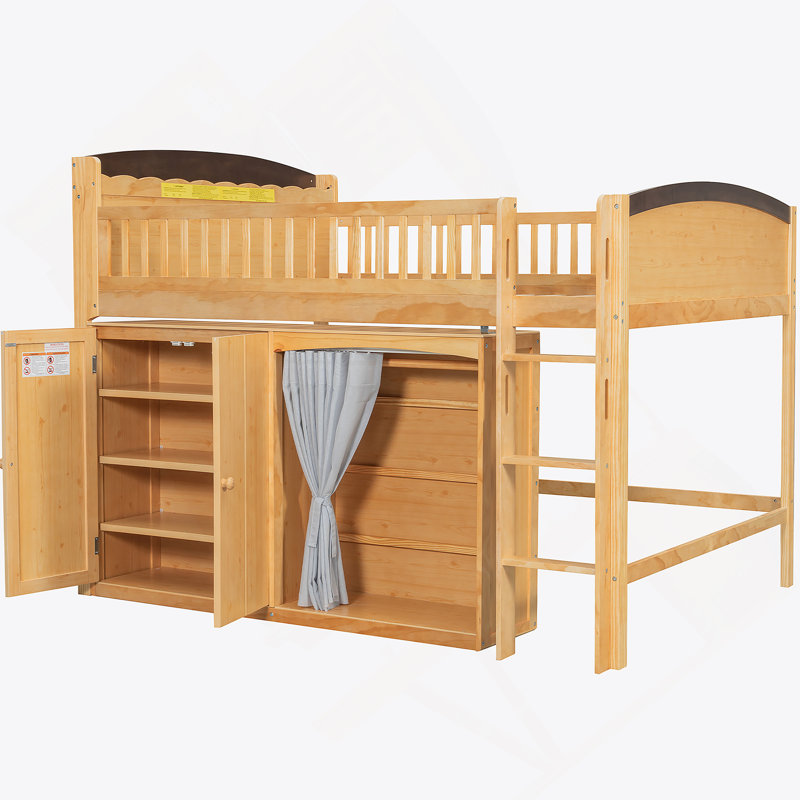 Twin Size Loft Bed With Storage Cabinet, Wardrobe And LED, White And Espresso, Full, Wood