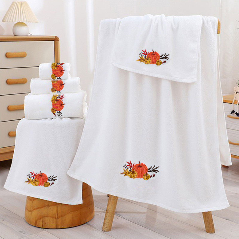Soft Cotton 6 Piece Halloween Towel Set, Absorbent Quick Drying Bath Hand And Square Towels For Home, 27.6x55.1in White, A