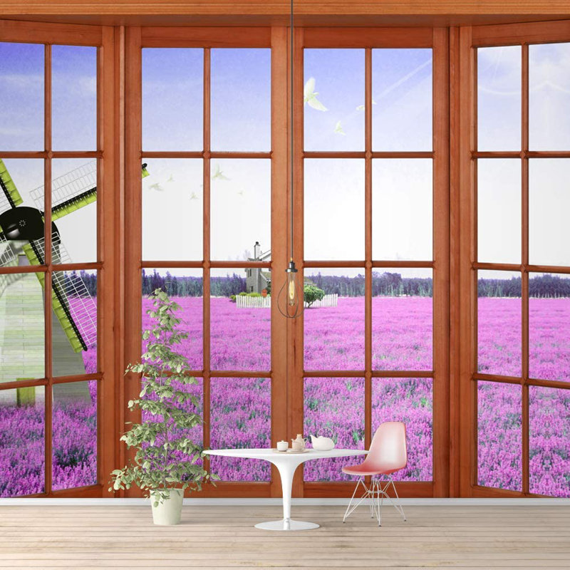Adhésif mural fenêtre vue de la nature, L 100 po x l 144 po