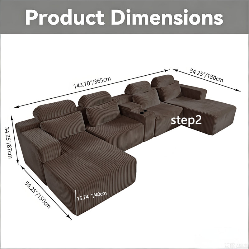 Canapé modulaire en velours 3 pièces Modern, Velours café