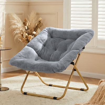 Fauteuil Comfy, chaise longue pliable, chaise de lecture en fausse fourrure douce pour les adultes, chaise paresseuse pliante / fauteuil lune pour salon, chambre à coucher, dortoirs, très grand gris