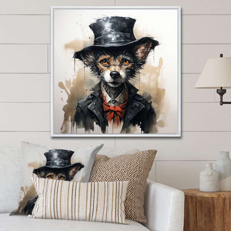«Trenchcoat» noir loup mystère II - loup, art mural, Cadre flottant blanc, H 16 po x l 16 po x P 1 po
