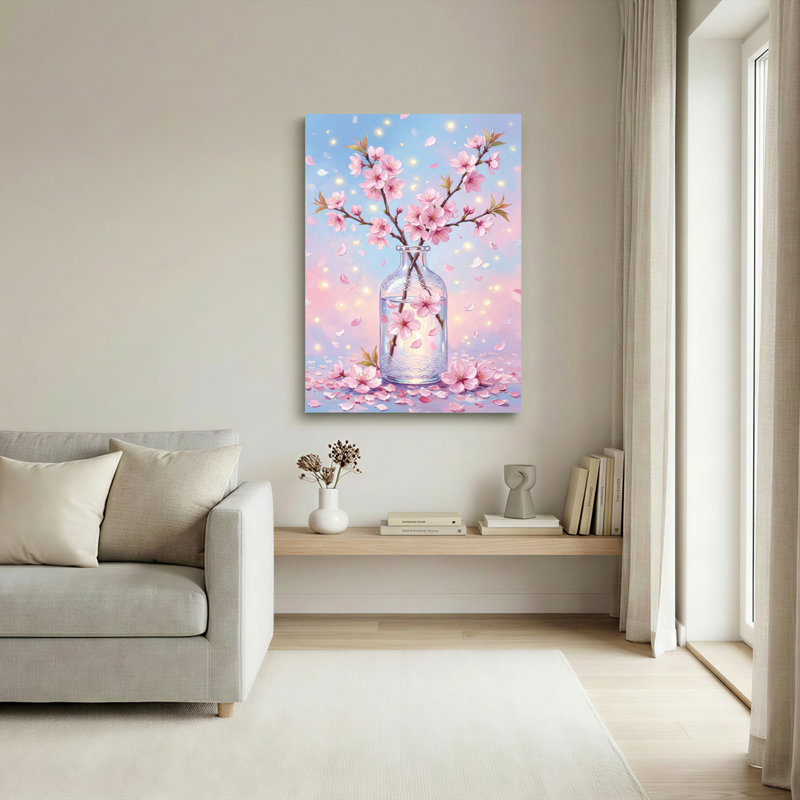 Ensemble de 1 tableau sur toile Fleurs de cerisier, H 30 po x l 20 po, Toile tendue